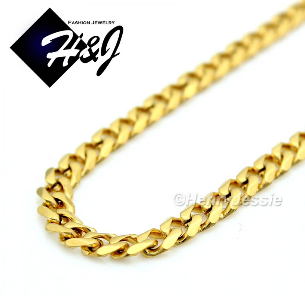 16-36"MEN WOMEN Stainless Steel 3mm Gold Miami Cuban Curb Link Chain Necklace