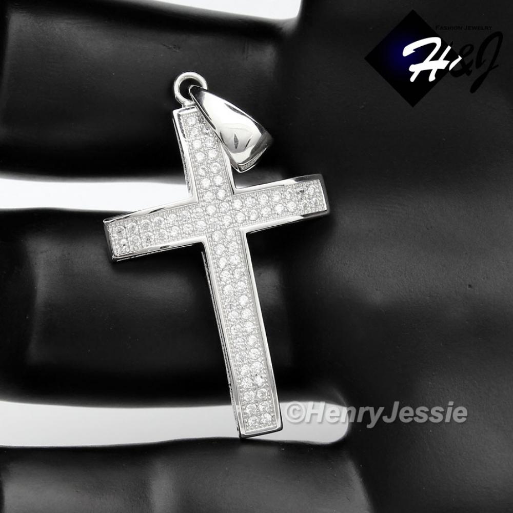 MEN WOMEN 925 STERLING SILVER LAB DIAMOND ICED BLING 3D CROSS PENDANT*SP5