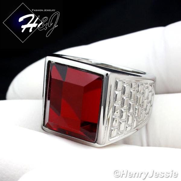 MEN's Stainless Steel Silver Tone Ruby Ring Size 8-13*R81