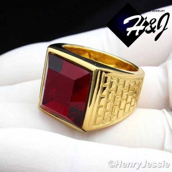 MEN's Stainless Steel Gold Tone Ruby Ring Size 8-13*GR81