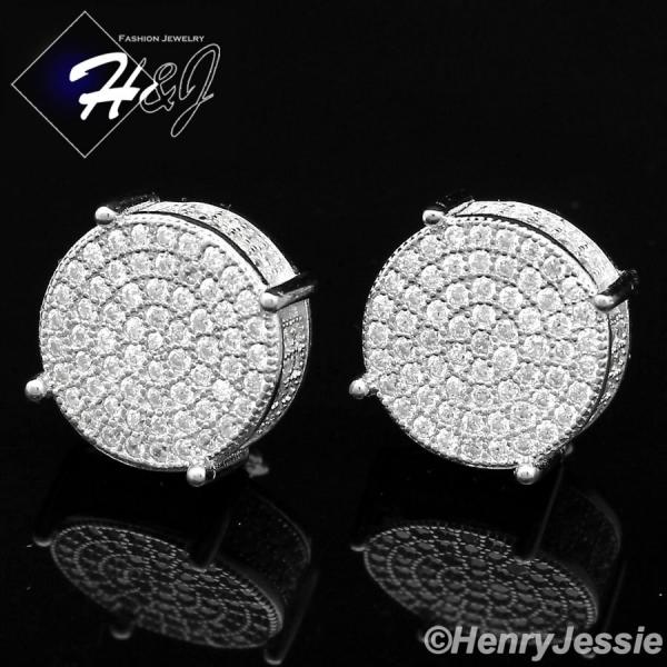 MEN 925 STERLING SILVER ROUND 13MM LAB DIAMOND ICED BLING STUD EARRING*E56