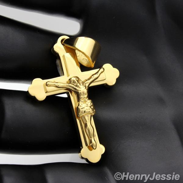 MEN's Stainless Steel Gold Jesus Christ Cross Crucifix Charm Pendant*GJ2