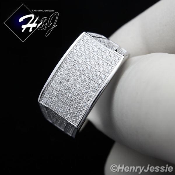 MEN SOLID 925 STERLING SILVER ICY BLING CZ RECTANGLE RING*SR1