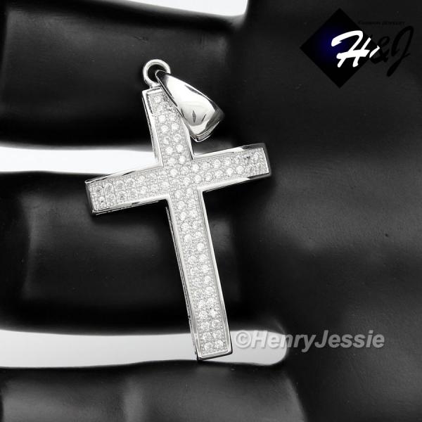 MEN WOMEN 925 STERLING SILVER LAB DIAMOND ICED BLING 3D CROSS PENDANT*SP5