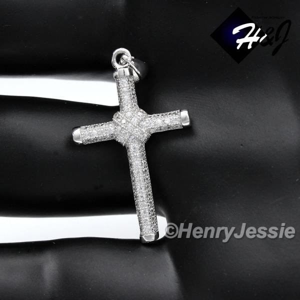 MEN WOMEN SOLID 925 STERLING SILVER ICY BLING CZ CROSS PENDANT*SP13