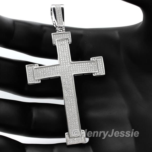 MEN 925 STERLING SILVER LAB DIAMOND ICED BLING HIP HOP CROSS PENDANT*SP15