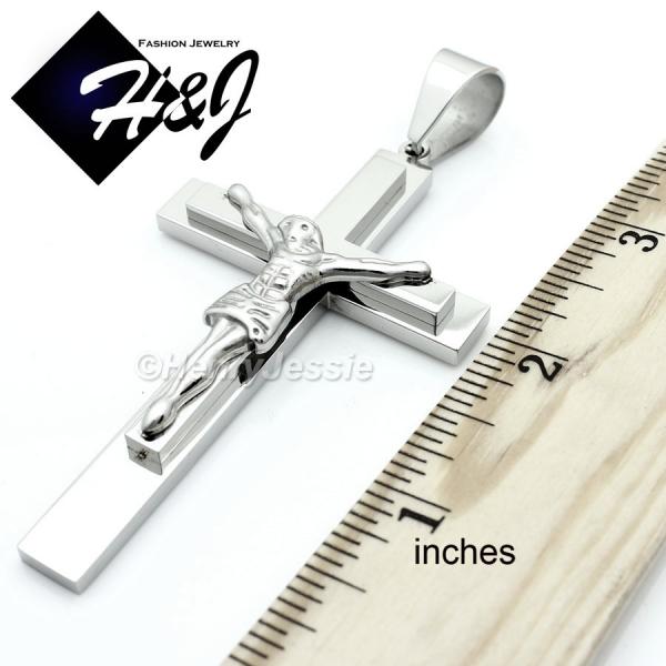 MEN Stainless Steel OVERSIZE Silver Jesus Christ Cross Crucifix Charm Pendant*J1