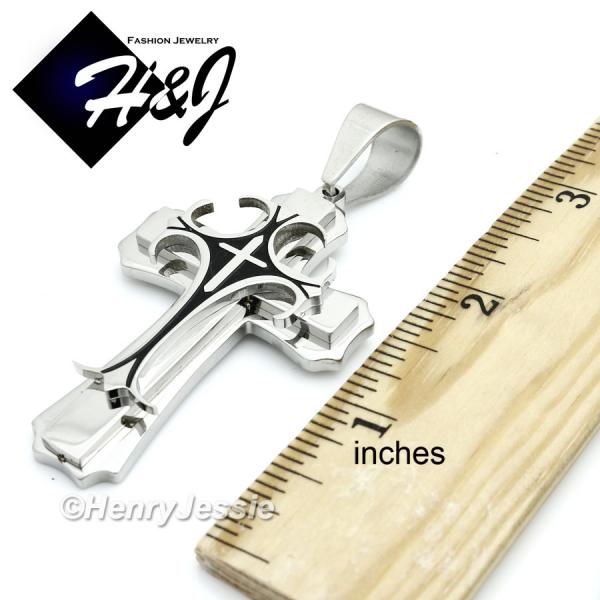 MEN Stainless Steel Black/Silver 2-Tone Cross Charm Pendant*H2