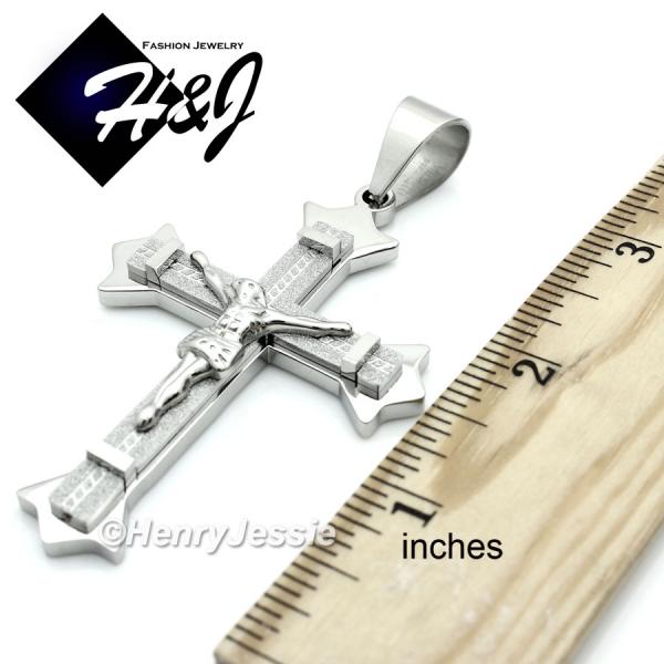 MEN Stainless Steel Silver Matte Glitter Finished Jesus Christ Cross Crucifix Charm Pendant*MJ28