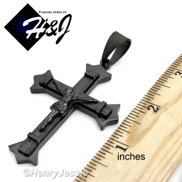 MEN Stainless Steel Black Matte Glitter Finished Jesus Christ Cross Crucifix Charm Pendant*MJ28