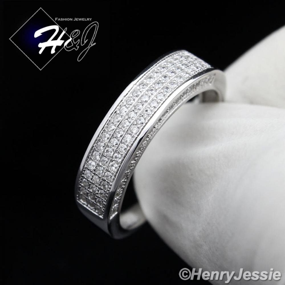 MEN WOMEN 925 STERLING SILVER LAB DIAMOND ICED BLING WEDDING BAND RING*SR14