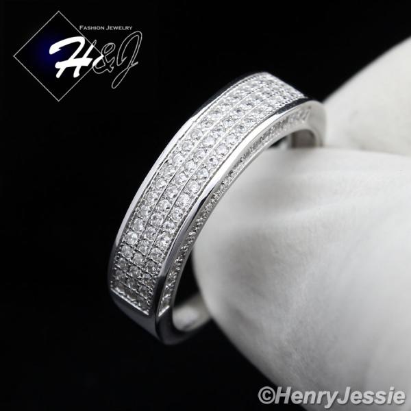 MEN WOMEN 925 STERLING SILVER LAB DIAMOND ICED BLING WEDDING BAND RING*SR14