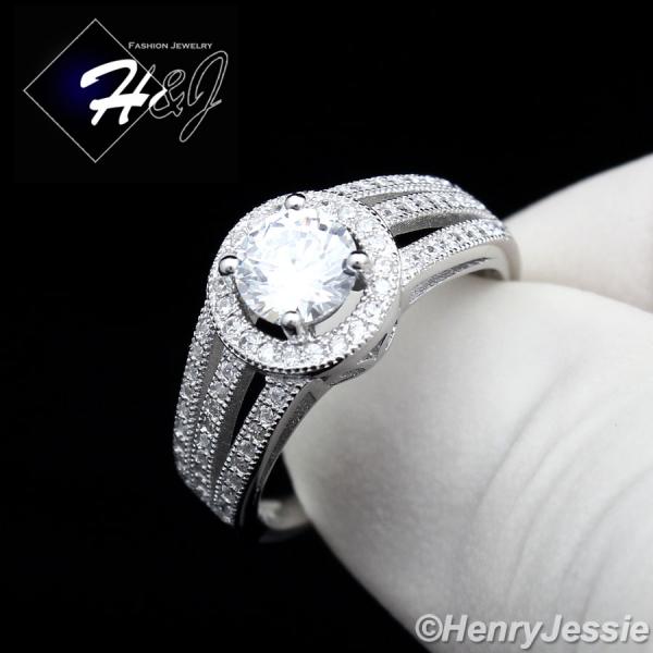 WOMEN 925 STERLING SILVER ICED BLING ROUND CLEAR CZ ENGAGEMENT RING SIZE 6-9*SR22