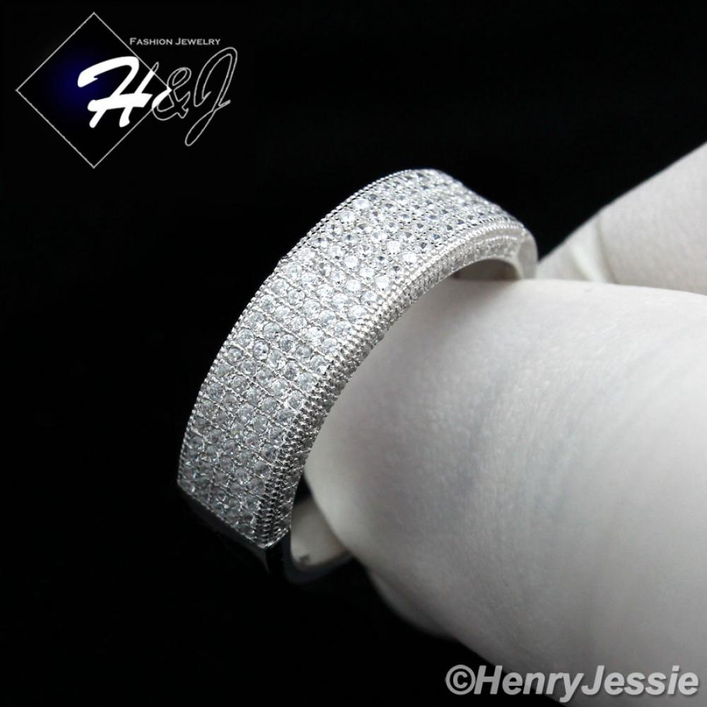 MEN WOMEN 925 STERLING SILVER LAB DIAMOND ICED BLING WEDDING BAND RING*SR43