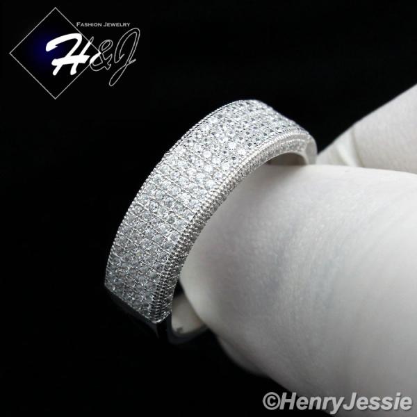 MEN WOMEN 925 STERLING SILVER LAB DIAMOND ICED BLING WEDDING BAND RING*SR43
