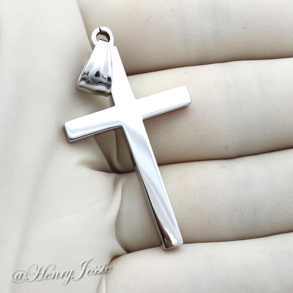 MEN WOMEN Stainless Steel Silver Plain Simple Cross Charm Pendant*P29