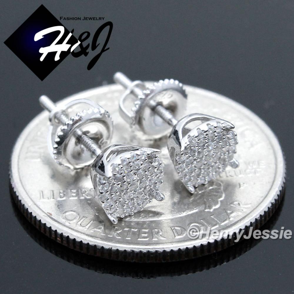 MEN WOMEN 925 STERLING SILVER ROUND 6MM LAB DIAMOND ICED BLING SCREW BACK STUD EARRING*E66