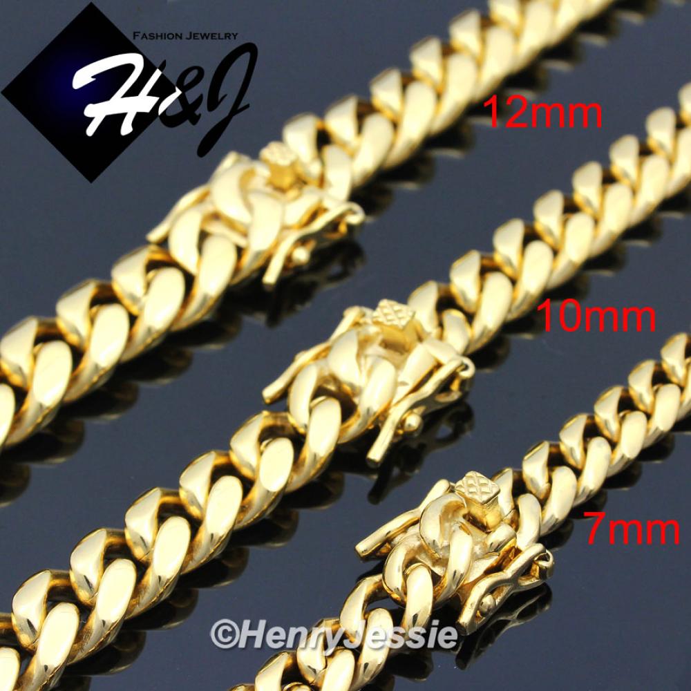 7.5"-40"MEN Stainless Steel 7mm/10mm/12mm Gold Miami Cuban Curb Chain Bracelet Necklace*GN154