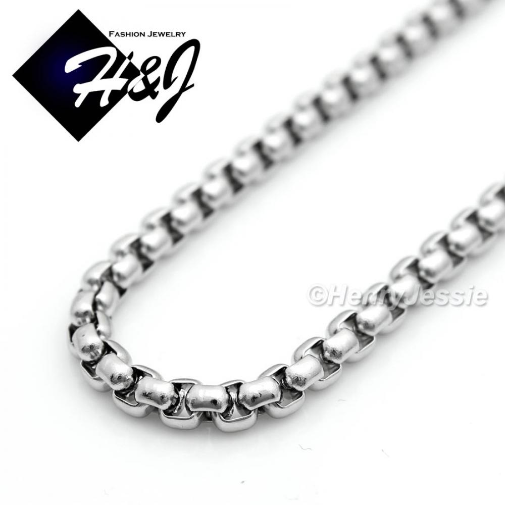 16-40"Men's Women's Stainless Steel 3mm Silver Smooth Box Link Chain Necklace