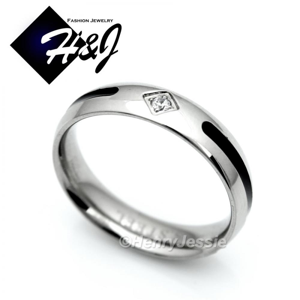 MEN WOMEN Stainless Steel 5mm Silver Black Eternity CZ Wedding Band*R73