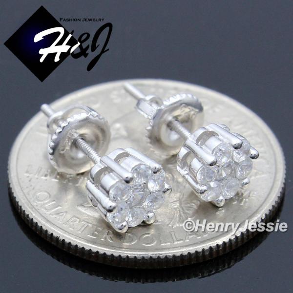 MEN WOMEN 925 STERLING SILVER ROUND 6MM LAB DIAMOND ICED BLING SCREW BACK STUD EARRING*E50