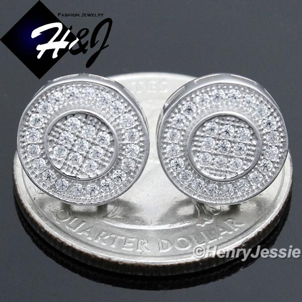 MEN 925 STERLING SILVER 11MM ROUND LAB DIAMOND ICED BLING PUSH BACK STUD EARRING*E58