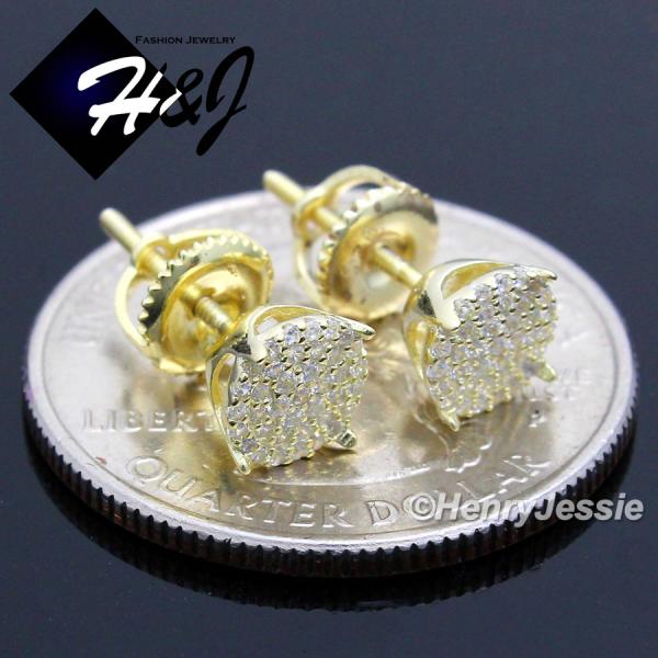 MEN WOMEN 925 STERLING SILVER ROUND 6MM LAB DIAMOND ICED BLING SCREW BACK GOLD STUD EARRING*GE66