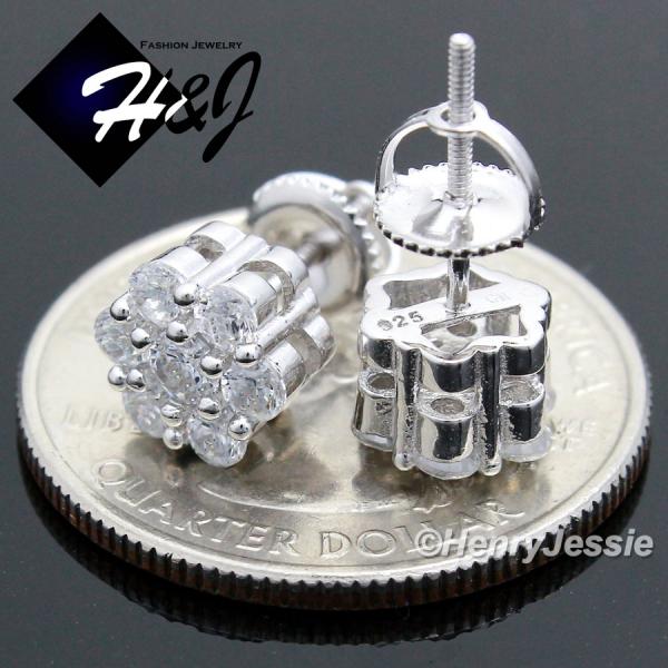 MEN WOMEN 925 STERLING SILVER ROUND 8MM LAB DIAMOND ICED BLING SCREW BACK STUD EARRING*E68