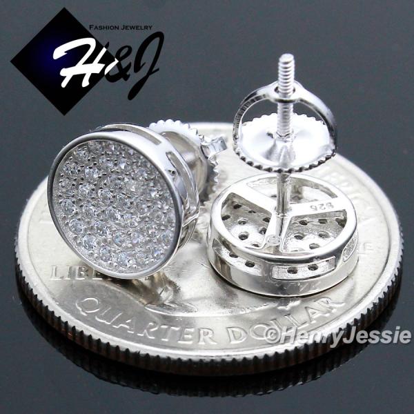 MEN 925 STERLING SILVER ROUND 9MM LAB DIAMOND ICED BLING SCREW BACK STUD EARRING*E74