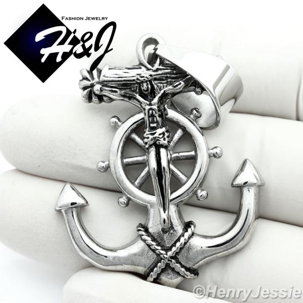MEN's Stainless Steel Silver Black Anchor JESUS Cross Charm Pendant*P58