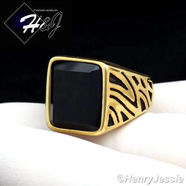 MEN's Stainless Steel Black Onyx Gold/Black Ring Size 8-13*GR37