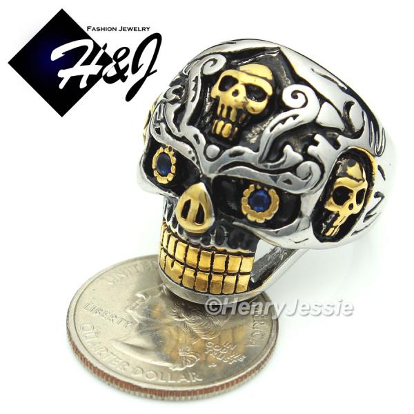 BIKER MEN Stainless Steel Gold Silver Skull Face Ring Size 8-13*R77