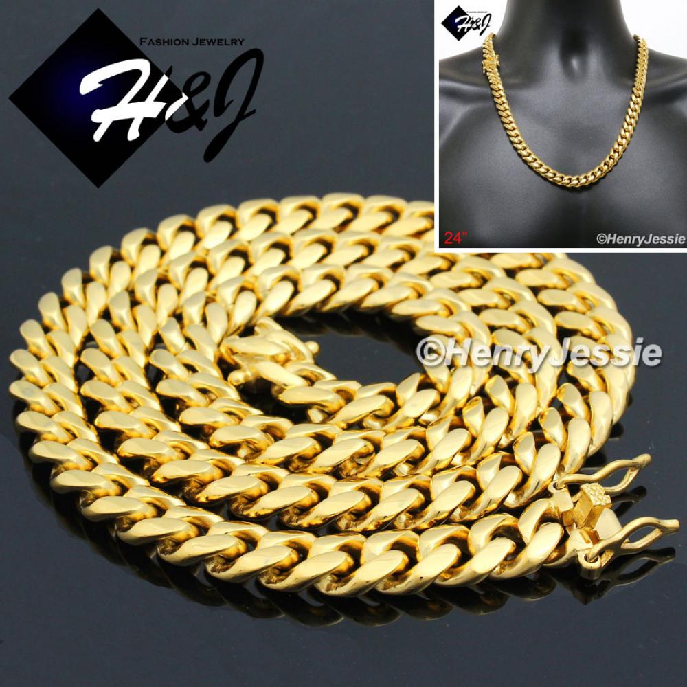 24"MEN Stainless Steel HEAVY WIDE 12mm Gold Miami Cuban Curb Link Chain Necklace*N154