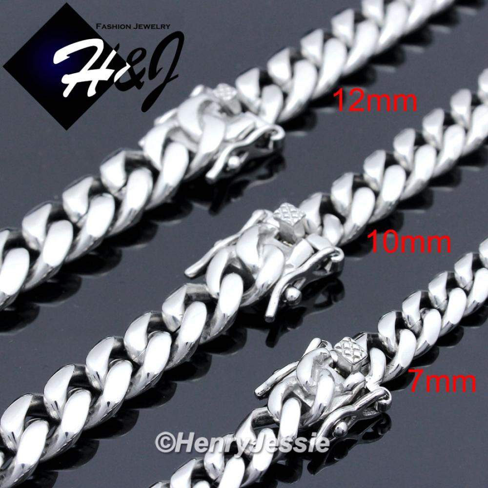 7.5"-40"MEN Stainless Steel 7mm/10mm/12mm Silver Miami Cuban Curb Chain Bracelet Necklace*SN154