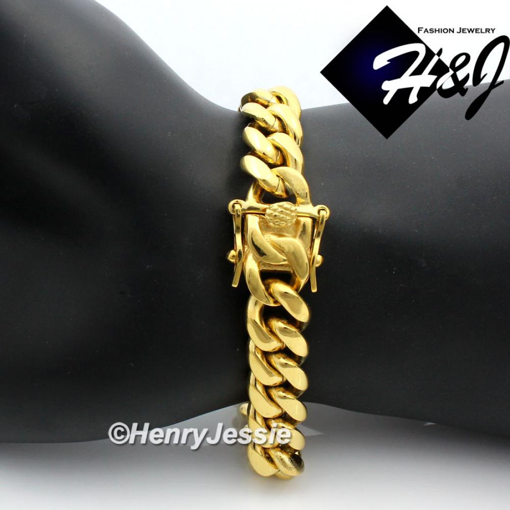 8.5"MEN Stainless Steel 12x5mm Gold Miami Cuban Curb Link Chain Bracelet*GB154