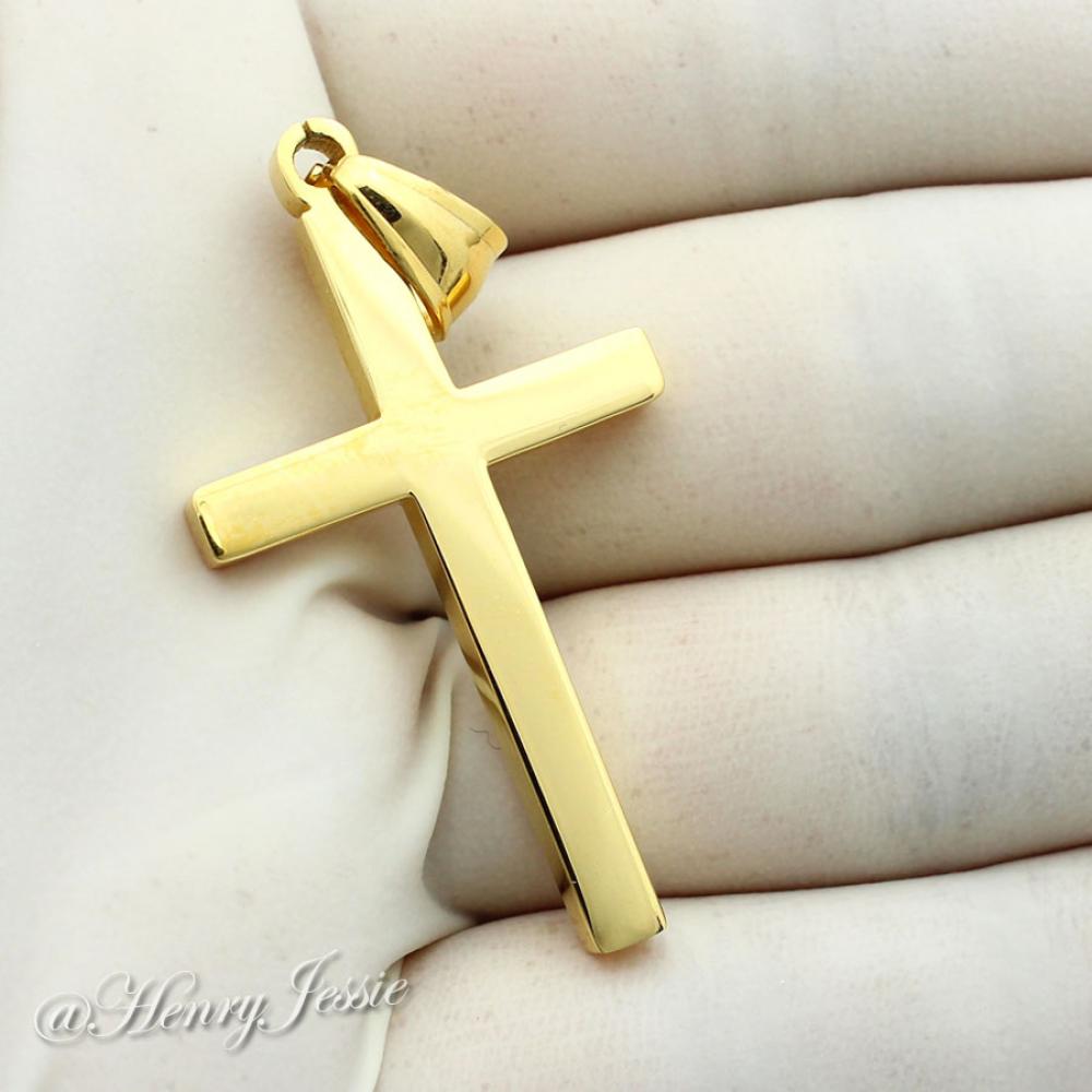 MEN WOMEN Stainless Steel Gold Plain Simple Cross Charm Pendant*P29