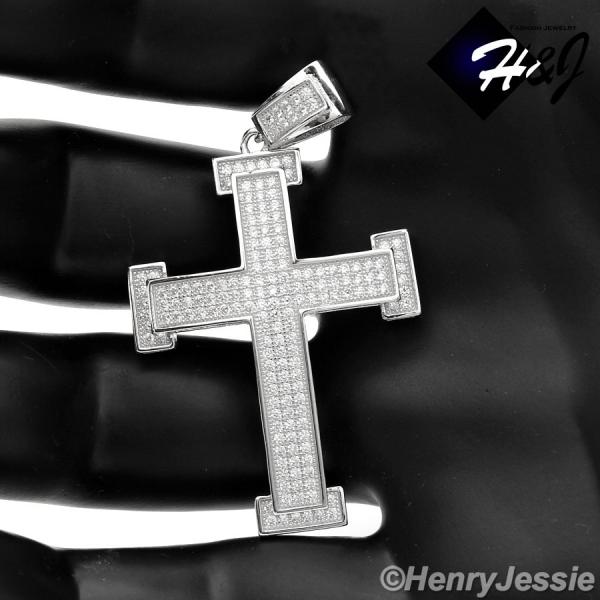 MEN 925 STERLING SILVER LAB DIAMOND ICED OUT BLING 3D CROSS CHARM PENDANT*SP26