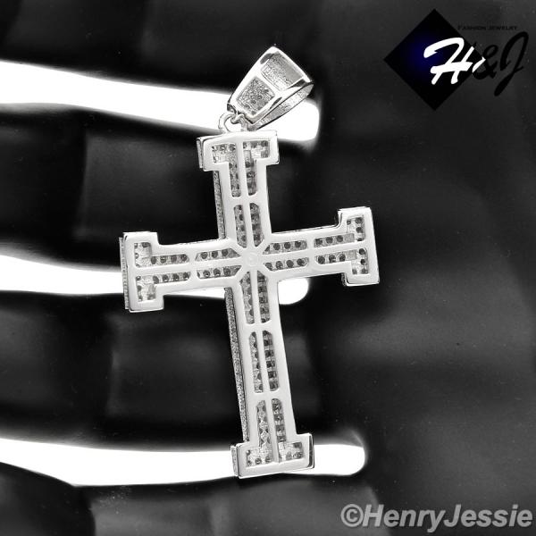 MEN 925 STERLING SILVER LAB DIAMOND ICED OUT BLING 3D CROSS CHARM PENDANT*SP26