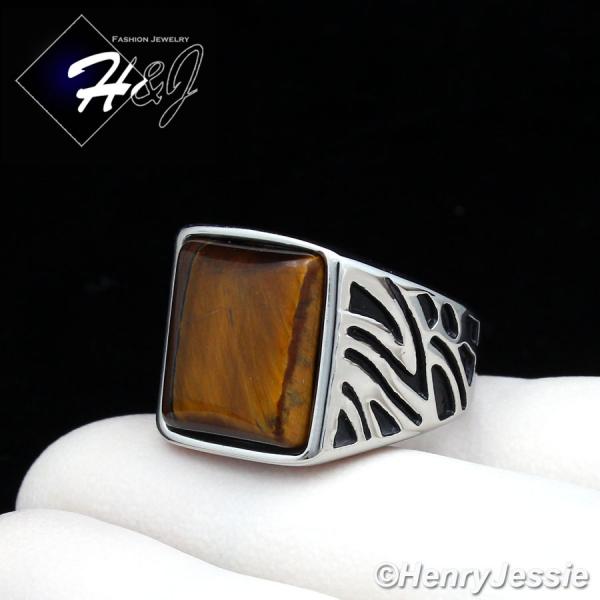 MEN's Stainless Steel Tiger Eye Gemstone Stone Silver Black Ring Size 8-13*TR37