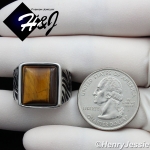 MEN's Stainless Steel Tiger Eye Gemstone Stone Silver Black Ring Size 8-13*TR37