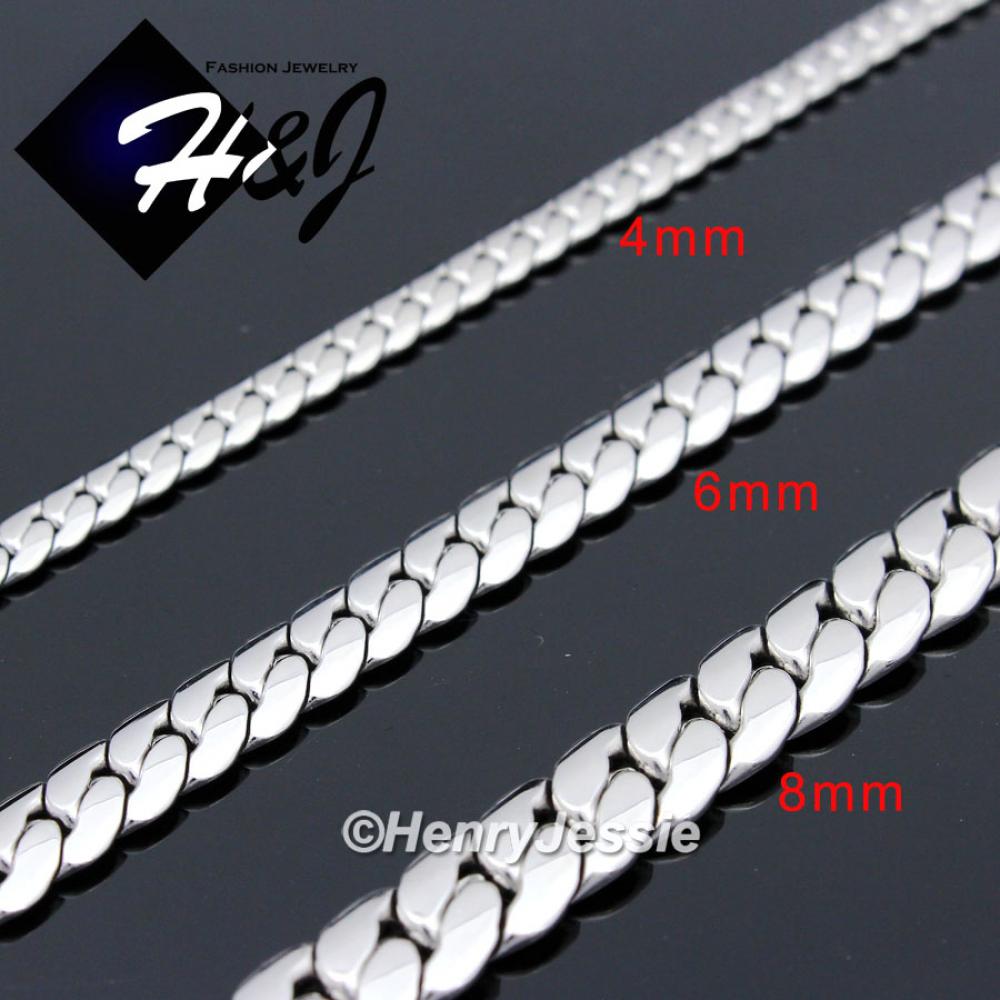 7.5"-40"MEN Stainless Steel 4mm/6mm/8mm Silver Miami Cuban Curb Chain Bracelet Necklace*N155