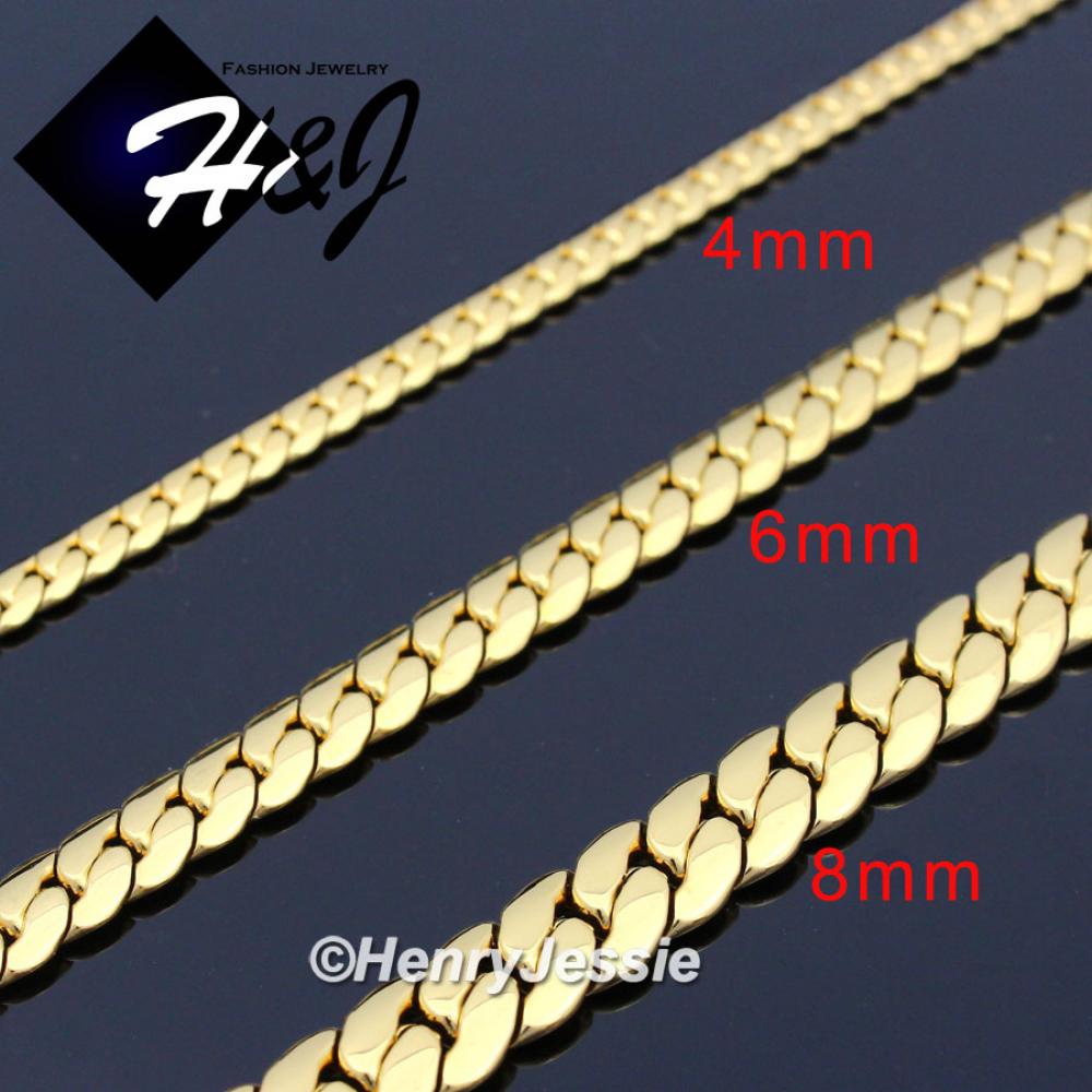 7.5"-40"MEN Stainless Steel 4mm/6mm/8mm Gold Miami Cuban Curb Chain Bracelet Necklace*GN155
