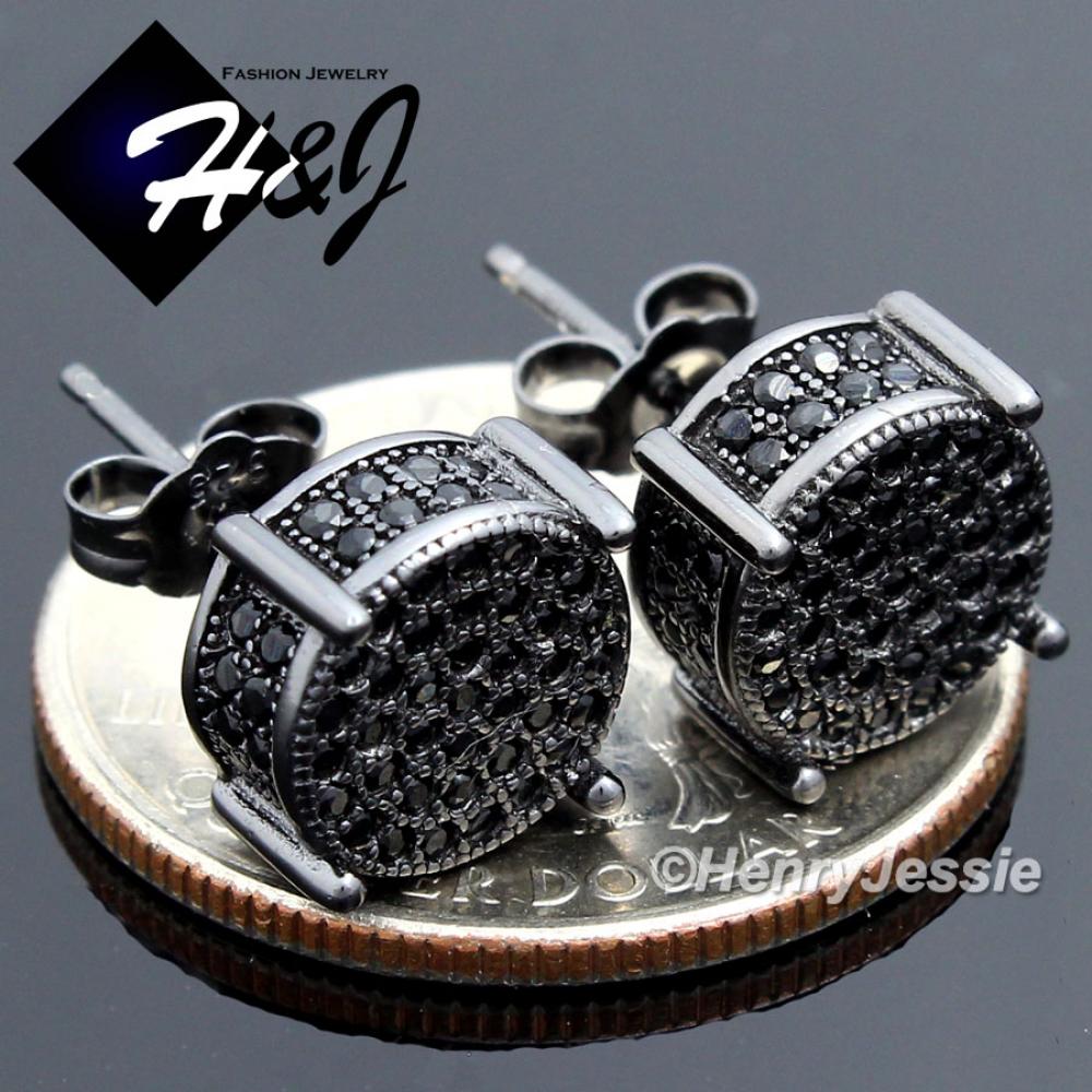 Details about   MEN 925 STERLING SILVER 14K BLACK GOLD FINISH 10MM BLING ROUND STUD EARRING*BE82 