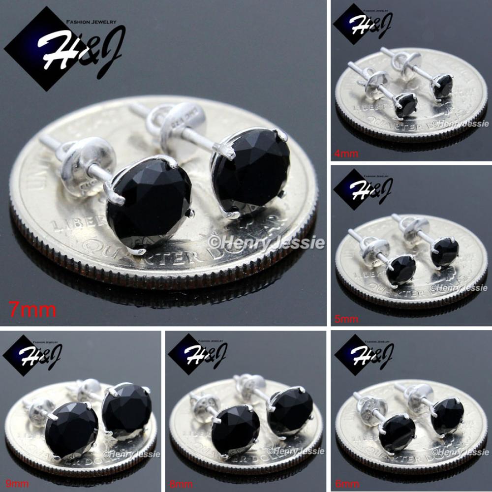 925 STERLING SILVER 4/5/6/7/8/9MM BLACK ROUND CUT CZ SCREW BACK STUD EARRING*BE88