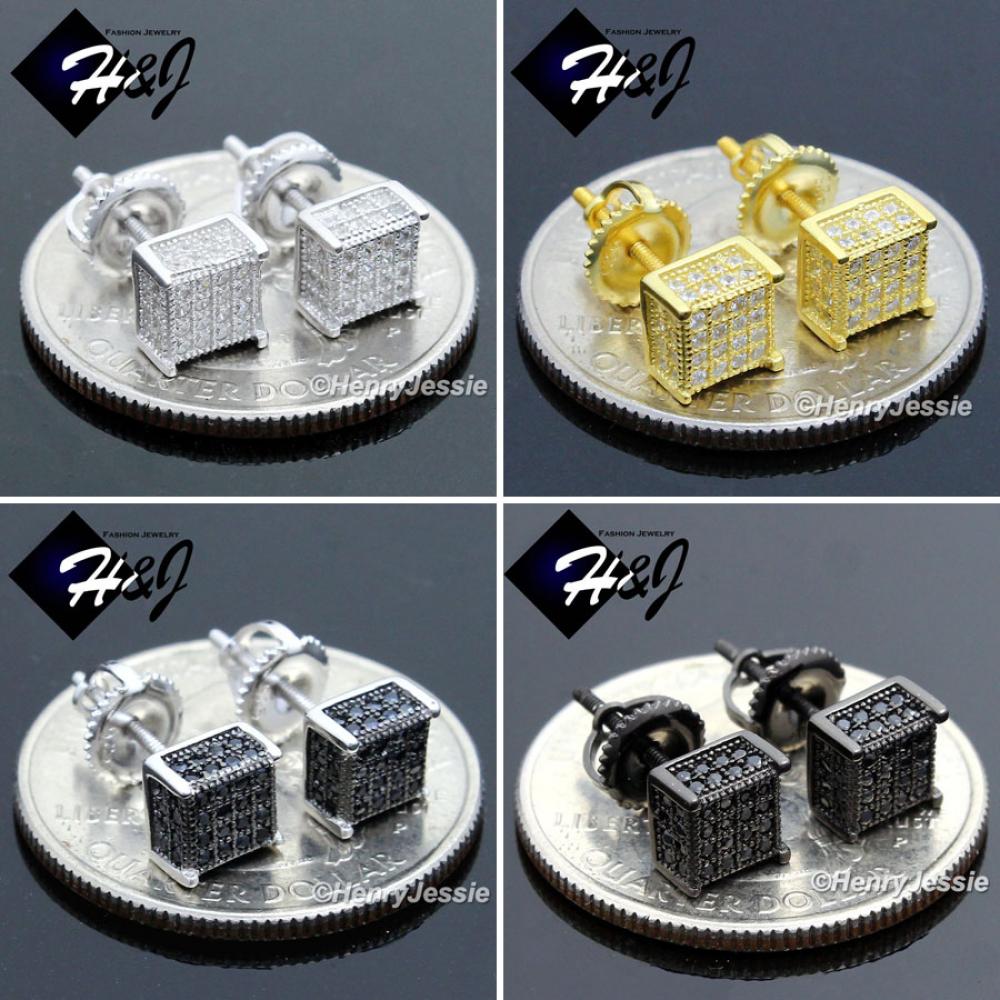 925 STERLING SILVER 5MM SILVER/GOLD/BLACK SQUARE SCREW BACK 3D STUD EARRING*E96