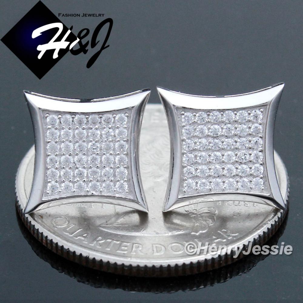 MEN 925 STERLING SILVER 10MM ICY BLING CZ SCREW BACK STUD SQUARE EARRING*SE97