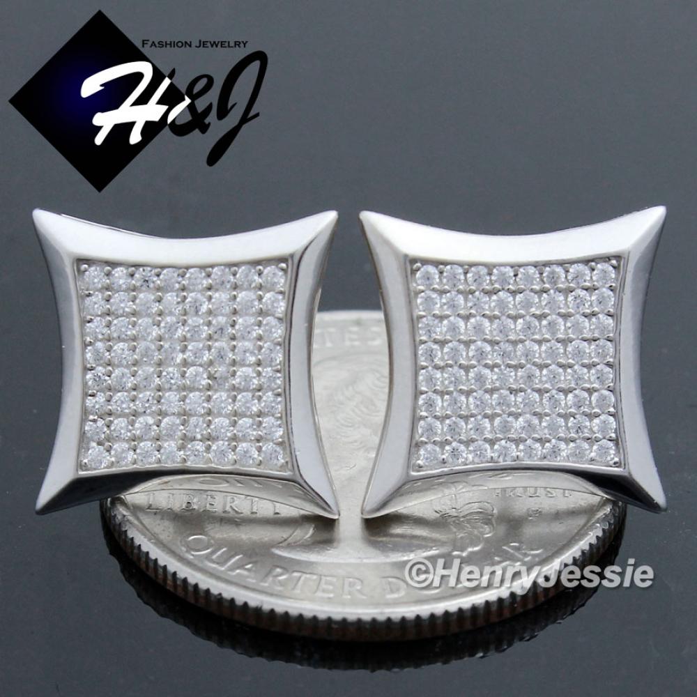 MEN 925 STERLING SILVER SQUARE 13MM LAB DIAMOND ICED SCREW BACK STUD EARRING*SE98