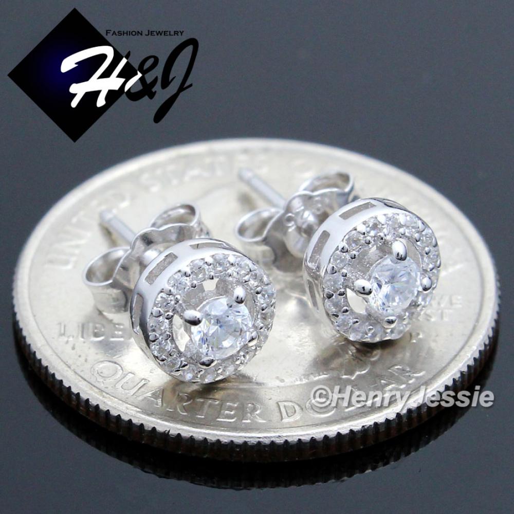 MEN WOMEN 925 STERLING SILVER 7MM LAB DIAMOND BLING ROUND STUD EARRING*SE107