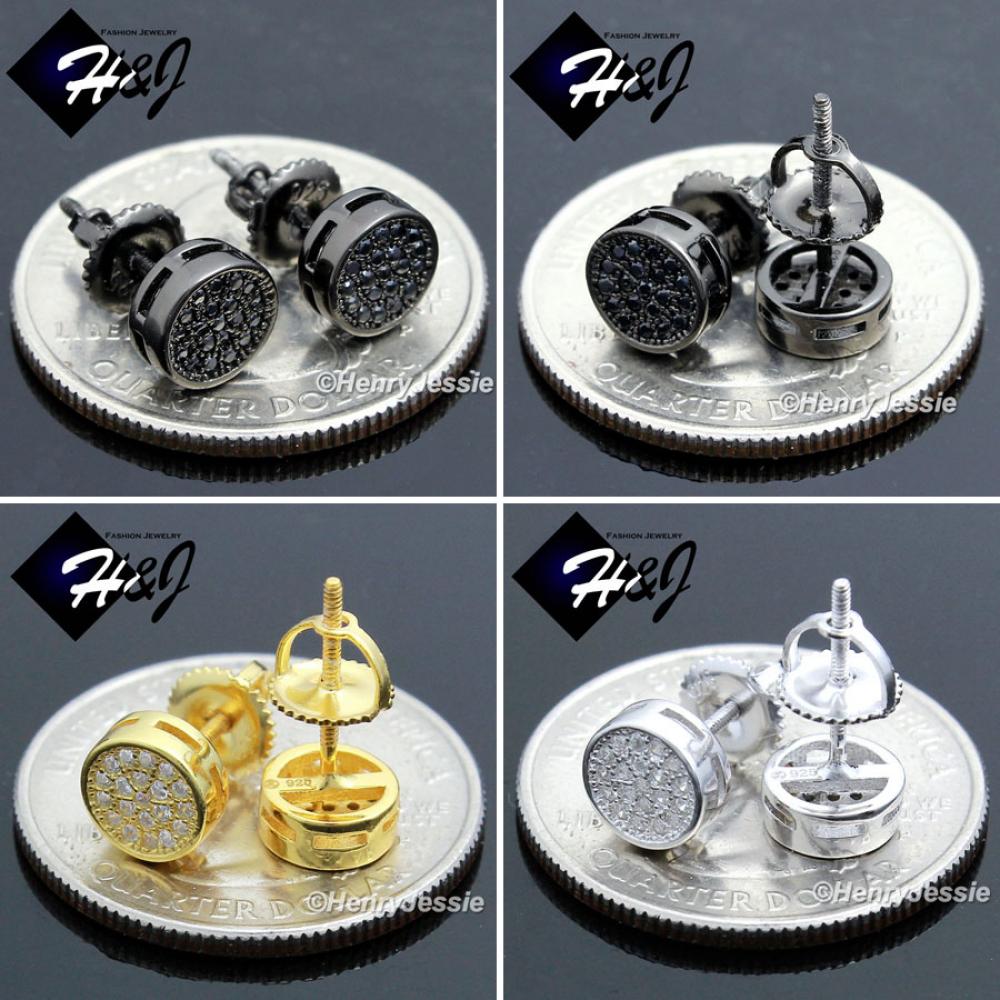 MEN 925 STERLING SILVER 6MM SILVER/GOLD/BLACK ROUND SCREW BACK STUD EARRING*E108