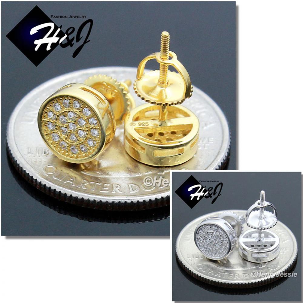 MEN 925 STERLING SILVER 7MM BLING SILVER/GOLD ROUND SCREW BACK STUD EARRING*E109